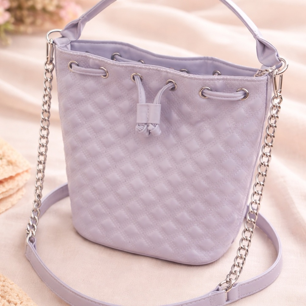 Lulu's Quilted Bucket Shoulder Bag - Lavender Purple